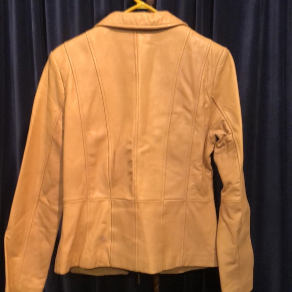 Tan khaki leather jacket pre loved imperfect lots of life left price reflects - Picture 6 of 12